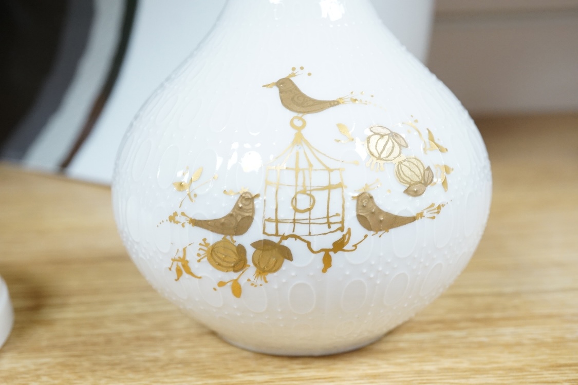 A collection of Rosenthal and Wedgwood pottery to include a pair of Keith Murray mugs, abstract vases and an ash tray, largest 25cm high